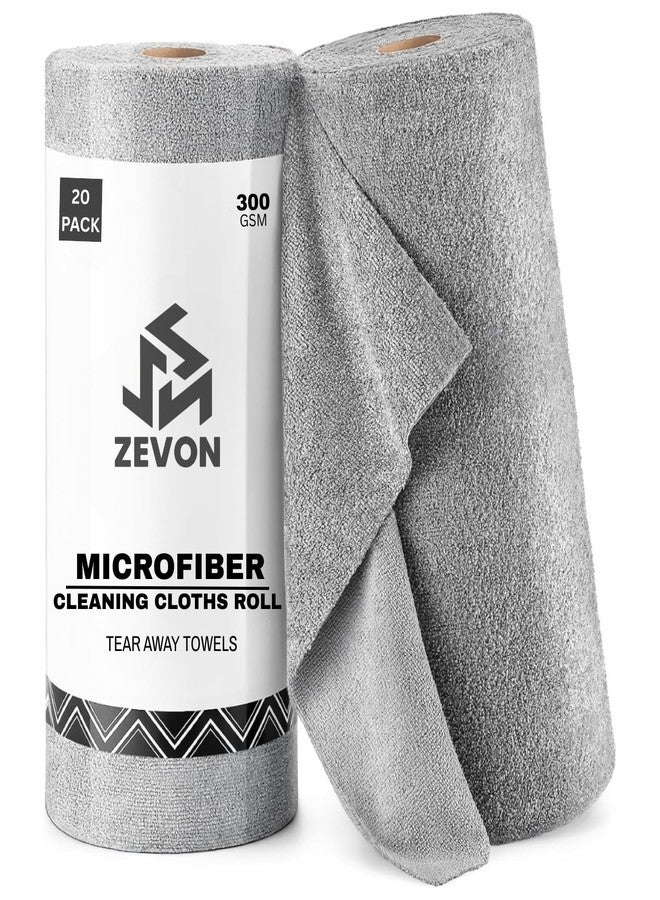 ZEVON Microfibre Cleaning Cloth Roll 25×25 cm, Reusable & Washable Tear-Away Kitchen Towel Roll for Home, Kitchen, Office, Electronics & Car Cleaning - Grey (Pack of 20) - Image 1